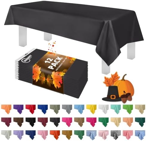 Grandipity Plastic Table Cloth Disposable 12 Pack 54” x 108” Rectangle by Grandipity