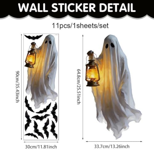 Halloween Window Clings Decorations Ghost Bat Window Stickers Static Spooky Glass Window Sticker Decals for Home Office Classroom Party Haunted House Seasonal Decor 1 Sheet - Image 2
