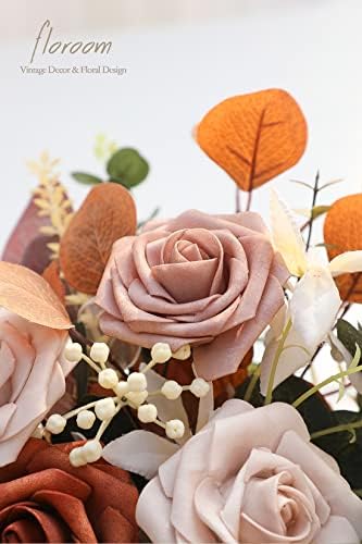 Floroom Artificial Flowers 25pcs Real Looking Burnt Orange Ombre Colors Foam Fake Roses with Stems for DIY Wedding Bouquets Bridal Shower Floral Centerpieces Party Tables Home Decorations - Image 4