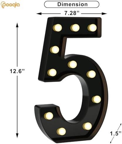 Pooqla 5th Birthday Decorations for Boys, Large Black Light Up Numbers - Image 4