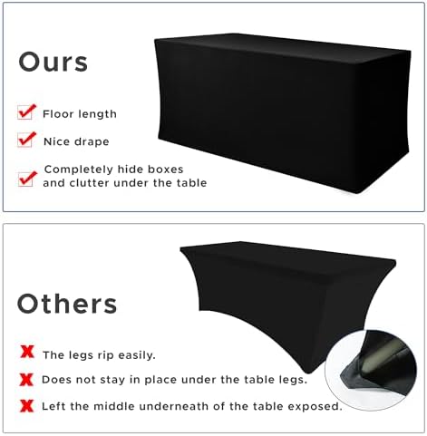 Black Rectangle Spandex Table Clothes For 8 Foot Rectangle Tables 4 Pack - Image 5