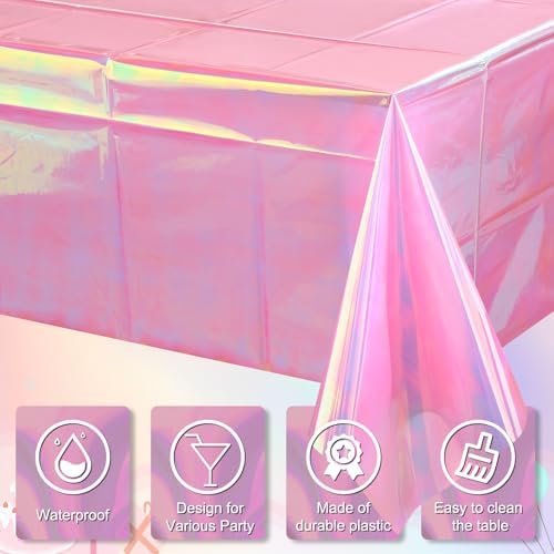 6 Pack Iridescent Plastic Tablecloth, Shiny Disposable Laser Rectangle Table Covers, Holographic Foil Tablecloth Party Decorations for Birthday Bridal Wedding Anniversary Party Supplies, 50 x 100 Inch - Image 3