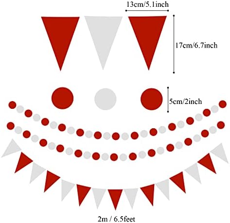 ZERODECO Party Decoration, 21 Pcs Red Hanging Paper Fans Pom Poms Flowers, Garlands String and Triangle Bunting Flags for Birthday Parties Baby Showers Wedding - Image 5