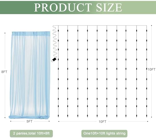 Tulle Backdrop Curtain with Lights 10x8FT Baby Blue Sheer Curtains - Image 3
