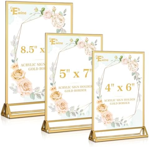 EHWINE 4 Pack Acrylic Sign Holder 8.5 x 11, Double Sided Gold Picture Frame Stand up Table Top Sign Holders, Clear Display Stand Menu Flyer Holder for Wedding Party (Provide Non-slip Mats) - Image 6