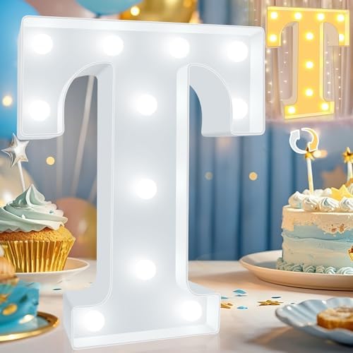 Pooqla LED Marquee Letter Lights, Warm White and Cool White Decorative Lighted Letters, Light Up Alphabet Letters for Boys Girls, Party, Wedding, Bar, Night Light, Birthday Decoration, Letter T by Pooqla