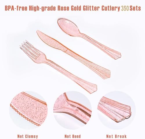 AIRE 350PCS Pink and Gold Party Supplies, Severs 50 Disposable Partyware, Gold Plastic Cutlery, Napkins, Plates for Baby Shower, Birthday, Wedding - Image 6