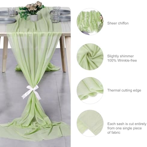 Pack of 5 Chiffon Table Runners 29 x 120 Inch, 14FT Long - Sage Green - Image 6