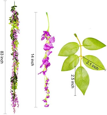 Lvydec Wisteria Artificial Flowers Garland, 4 Pcs Total 28.8ft Artificial Wisteria Vine Silk Hanging Flower for Home Garden Outdoor Ceremony Wedding Arch Floral Decor (Purplish Red) - Image 4