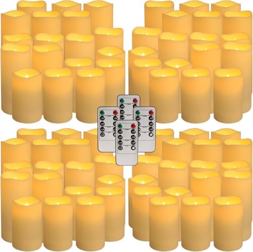 YOROXRG Set of 72 Waterproof Outdoor Flameless Candles, LED Candles with 4 Remote and Timer,(H 4" 5" 6" x D 2.2"),for Halloween Wedding Festiv - Image 2