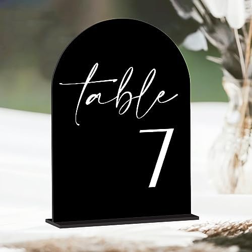 Black Arch Acrylic Table Numbers with Stands 1-20, 5x7" Black Arched Acrylic Sign and Bases, Arch Table Numbers for Centerpiece Wedding Reception (1-20) - Image 3
