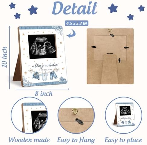 Blue Jean Baby Shower Decoration Frame, A Blue Jean Baby Is On The Way Party Decorations, New Mom Expecting Parents-to-Be Keepsake Gifts, Pregnancy Milestone Keepsake, Gender Reveal Gifts - Image 2