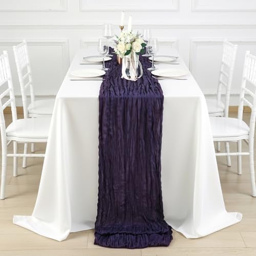 3 Pack Dark Purple Cheesecloth Table Runner 120 Inch Boho Wedding Decor - Image 4