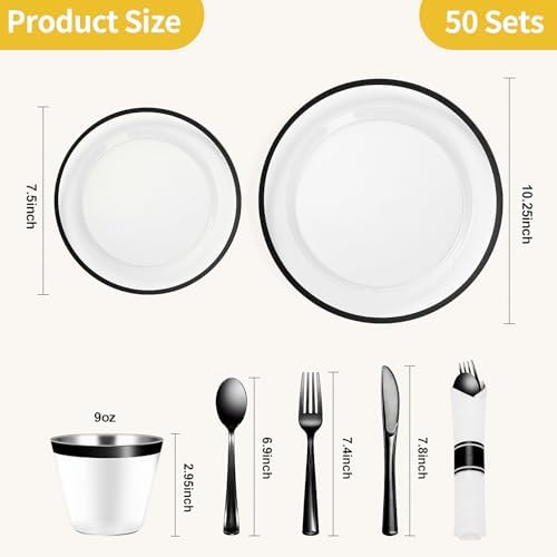 Goodluck 350 Pcs Clear Plastic Plates with Black Rim, Plastic Dinnerware - Image 4