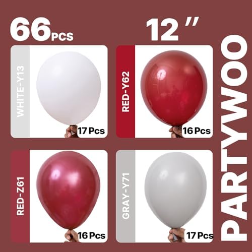 PartyWoo Burgundy White and Gray Balloons 66pcs 12 Inch Burgundy Balloons - Image 2