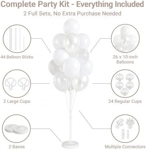 Pearl white Balloon Column Kit Set of 2 with Stand&Pole for Wedding Bridal Party - Image 2