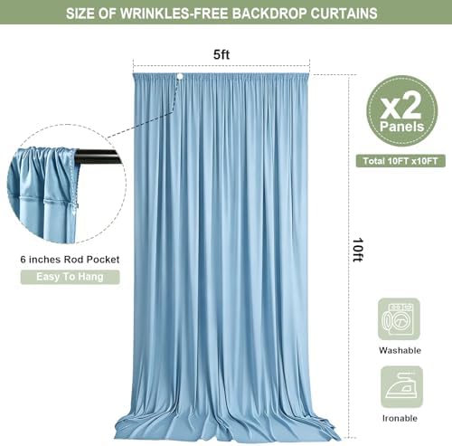Baby Blue Backdrop Curtain - 10x10FT Back Drop Curtains for Parties Wrinkle-Free Soft Polyester Backdrop Wedding Decoration Photoground Backdrop Stain-Resistant for Back Drop Stand, 2 Panels - Image 4