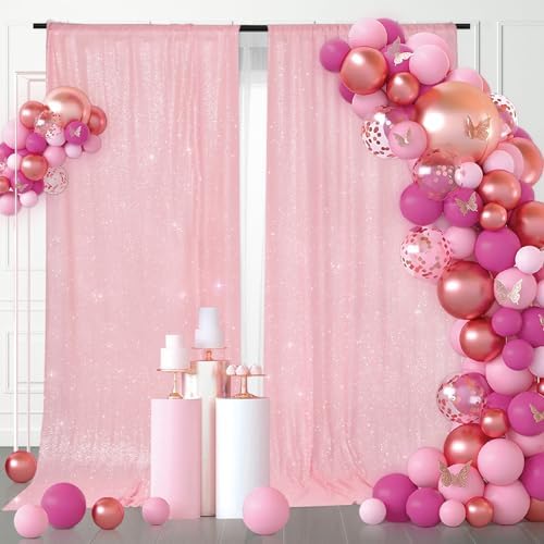 PartyDelight Pink Sequin Backdrop Curtains 5x10ft 2 Panels - Image 3