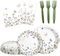 AUDREE Party Plates and Napkins, Wildflower 96 Pack - Set for 24 Guests by LoveinEveryCard