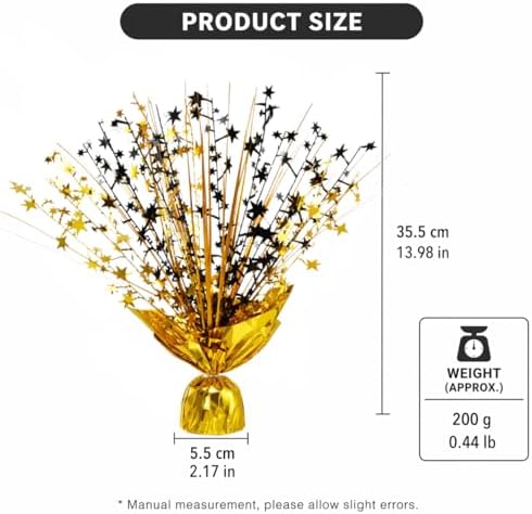 6 Pack Metallic Foil Spray Centerpiece Stars for Wedding, Birthday, Anniversary, Christmas Table Decor, Holiday Festival Baby Shower Graduation Mantle Party Decorations (Gold&Black) - Image 2