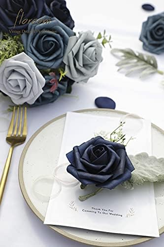 Floroom Artificial Flowers 25pcs Real Looking Dusty Blue Ombre Colors Foam Fake Roses with Stems for DIY Wedding Bouquets Bridal Shower Centerpieces Floral Arrangements Party Tables Home Decorations - Image 6