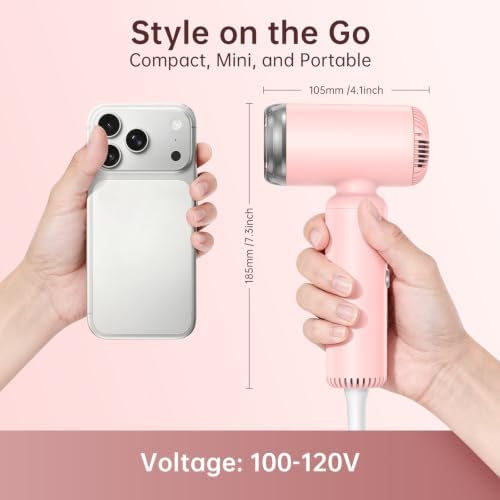 Hair Dryer, Travel Mini 15 x Fast Drying Ionic Blow Dryer with Diffuser, Professional 110k RPM High-Speed Hairdryer with 200M Negative Ions Reduce Frizz, Portable Lightweight for Styling & Daily Use - Image 3
