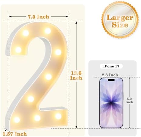 12.6 Inch Marquee Light Up Numbers 2 for Party Decorations - Image 2