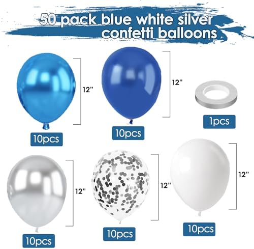 Navy Blue White Silver Balloons 50 Pcs 12 Inch - Image 4