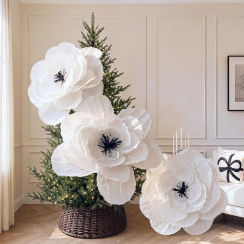 Giegxin 3 Pcs 31.5" 24" Giant White Christmas Paper Flowers Ornaments - Image 4