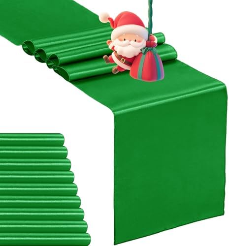 10-Pack Satin Table Runner Emerald 12 x 108 inches Long, Table Runners for Wedding, Birthday Parties, Banquets Decorations（10 Pack, 12x108 Inch, Emerald） by Hahuho