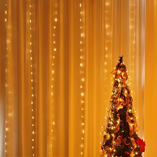 Dazzle Bright Curtain String Lights, 300 LED 9.8ft x9.8ft Warm White Fairy Lights with 8 Lighting Modes, Waterproof Lights for Bedroom Christmas Party Wedding Home Garden Wall Decor - Image 5