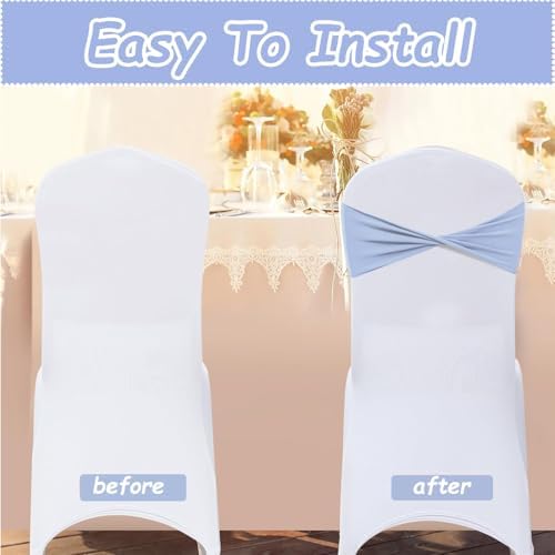 Spandex Sky Blue Chair Sashes Bows 30 Pcs Blue Chair Sashes Elastic Chair Cover Bands Ties Without Buckle for Wedding Birthday Party Ceremoney Events Decoration - Image 4