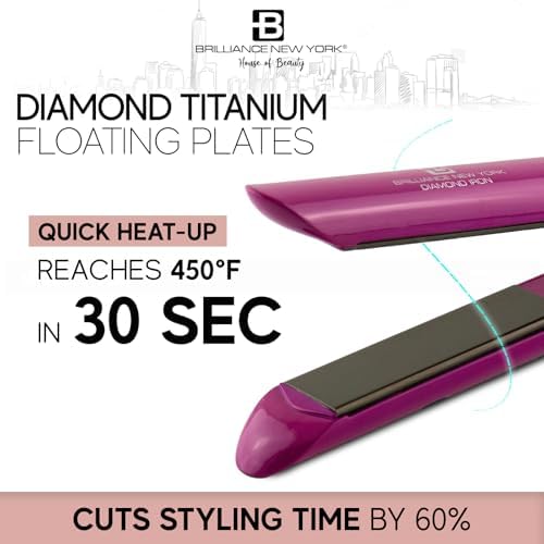 Brilliance New York - 1 Inch Diamond Titanium Flat Iron - 2 in 1 Hair Straightener and Curler - Anti-Static, Frizz-Free Ionic Plates - Auto Shut-Off Dual Voltage Flat Iron w/LCD Display - Image 6