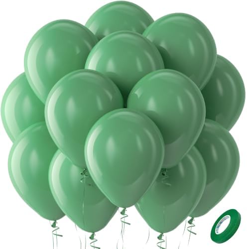 Bezente Sage Green Latex Round Helium Party Balloons 100 Pack 12 inch by Bezente