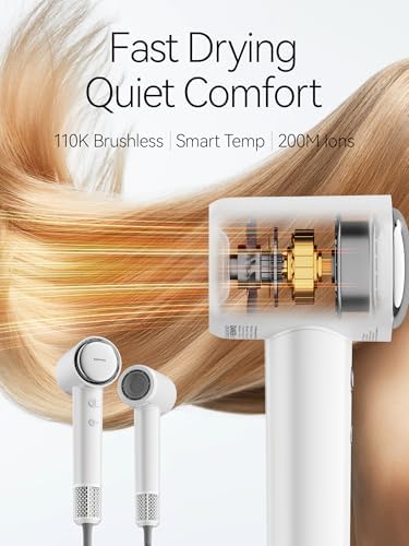 Tideway Hair Dryer, Blow Dryer with Diffuser, Ionic Professional High-Speed 1500W Low-Noise, 110,000 RPM Brushless Motor, Fast Drying, Travel Compact for Women & Men (White) - Image 2