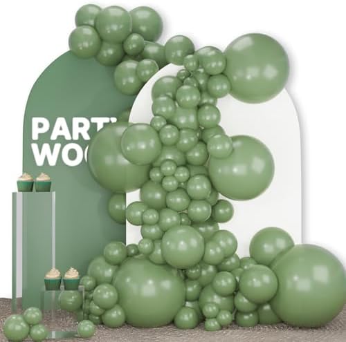 PartyWoo Sage Green Balloons 140pcs Olive Eucalyptus Dusty Green Boho Color by PartyWoo