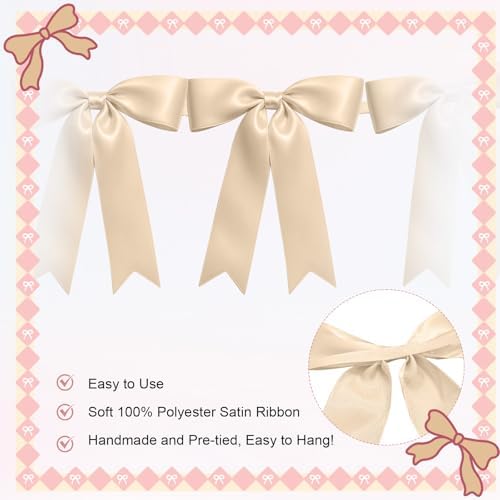 1 String of 8PCS Champange Bow Garland Banner Decoration,Pre-Strung Satin Ribbon Ornaments for Birthday,Bachelorette Party,Bridal Shower,Wedding,Engagement,Baby Shower,Graduation Decor,Anniversary - Image 3