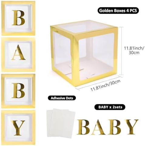 Voircoloria Baby Boxes with Letters, Gold, 4 Transparent Balloon Boxes - Image 2