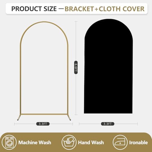 Arch Backdrop Stand and Cover Set, Metal Balloon Arch Backdrop 6.6ft, Gold Arched Stand Frame for Wedding, Parties,Birthday, Backdrop Decorations (Black,6.6ft) - Image 2