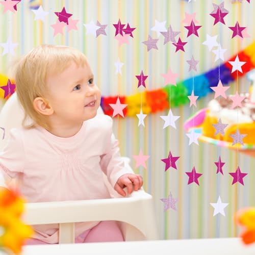Patelai 130 ft Star Garland Banner Decor,Pink,Rose Red,White - Image 4
