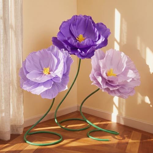 3 Pcs 5ft Large Paper Mix Color Poppy Flower Giant Artificial Poppy by Maysing
