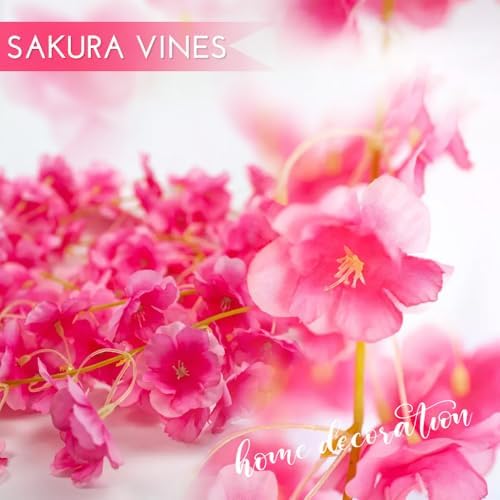 YRIOWMI 10PCS 59FT Artificial Silk Cherry Blossom Garland, Hanging Sakura Flower Vines for Wedding Party Home Arch Office Sakura Decor (Deep Pink) - Image 5