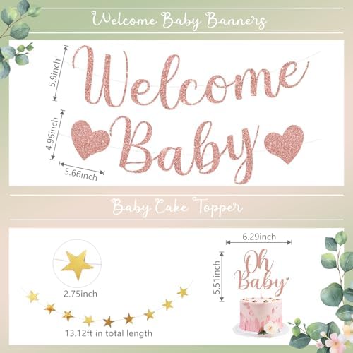 Amandir Sage Green and Pink Baby Shower Decorations Welcome Baby Banner - Image 3