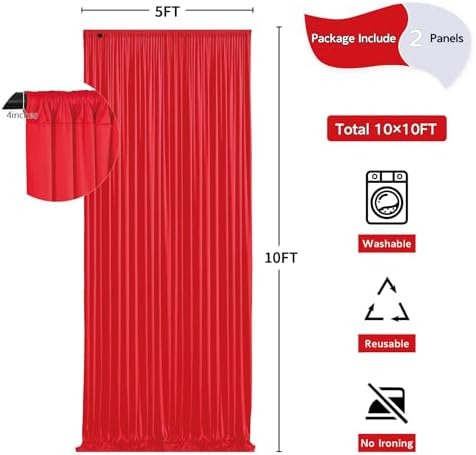 10ft x 10ft Red Backdrop Curtains for Party Wedding Wrinkle Free Red Photo Curtains Backdrop Drapes Fabric Decoration for Birthday Party Baby Shower Christmas 5ft x 10ft 2 Panels - Image 5