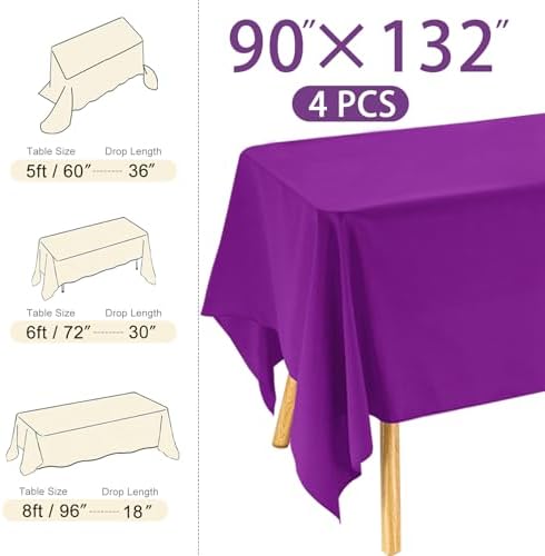 4 Pack Rectangle Tablecloth 90x132Inch Purple Rectangle Tables Washable Polyester Table Cover for Wedding Dining Table Buffet Parties Banquet Decoration（Purple） - Image 2