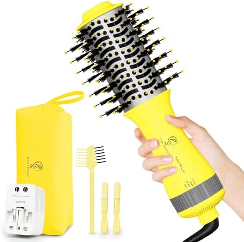 Auto Dual Voltage Hair Dryer Brush with European Travel Plug by HairTrends