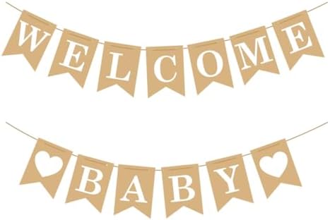 Welcome Baby Banner – Rustic Baby Shower Decorations, Gender Neutral Baby Shower Decor, Pre-Strung Shower Sign, Baby Boy Banner for Party Wall Backdrop by SUWOW