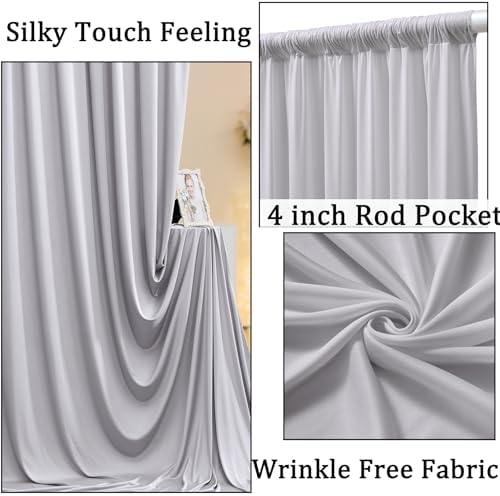 20ft x 10ft Wrinkle Free Silver Backdrop Curtain for Parties, Thick Polyester Backdrop Drapes for Wedding Space Birthday Party Background Baby Shower Decor - Image 2