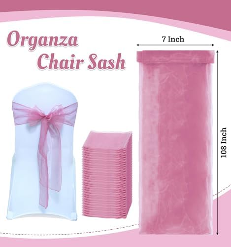 MDS Pack of 250 PCS Organza Chair Sashes Wider Dining Chair Bows Ribbon Tie Back for Wedding Party Birthday Bridal Shower Reception Event Banquet Home Chair Cover Decoration - Dusty Pink - Image 3