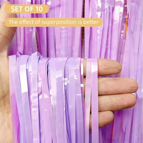 10 Pack Purple Foil Curtain Backdrop 3.2ft x 8.2ft Macaron Tinsel Foil Fringe Curtains Streamer Photo Booth Backdrop for Birthday Party Baby Shower Engagement Wedding Holiday Decor (Macaron Purple) - Image 2